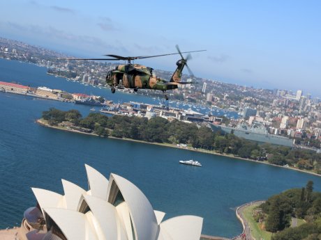 A Black Hawk helicopter over Sydney